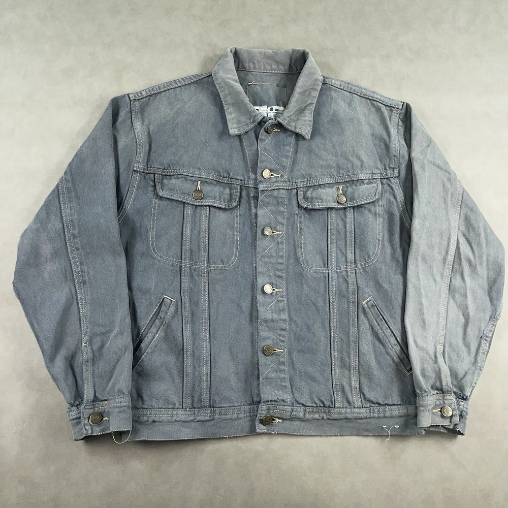 Vintage Lee Style Thrashed Distressed Trucker Denim Jacket Mens Medium Sun Faded